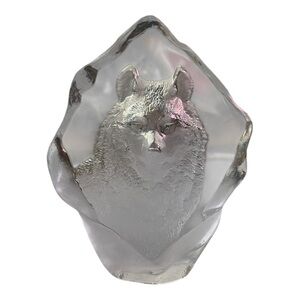 Rare Matt Jonasson Sweden Husky Wolf Crystal sculpture Paperweight